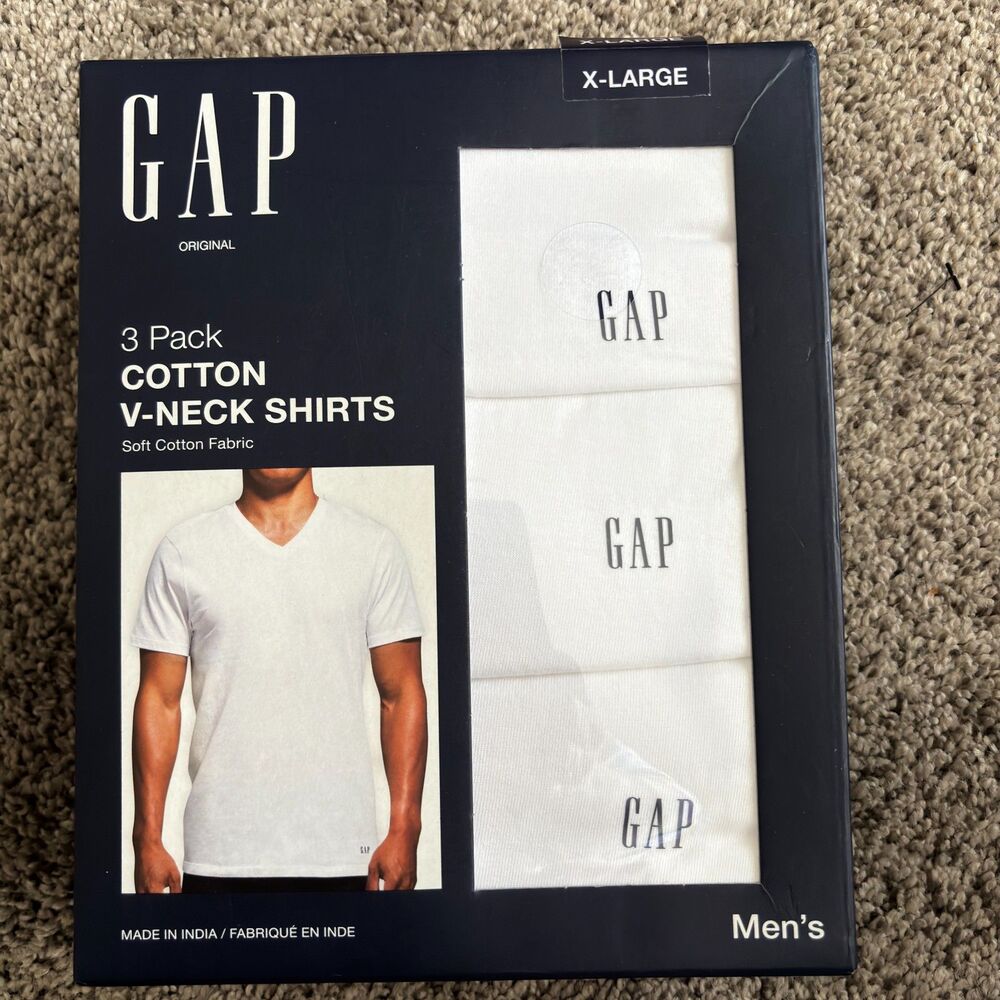 GAP Original 3 Pack Men's XL Soft Cotton Fabric V Neck Layer T-Shirts